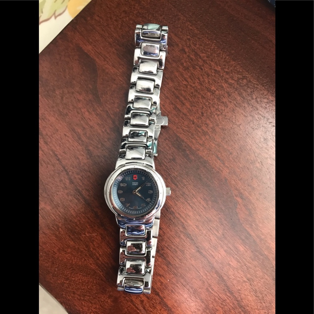 Swiss Army silver with navy face watch